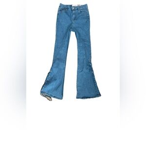 Denim Blvd Lace Up Bottom Slit Blue Flare Jeans Y2K Medium